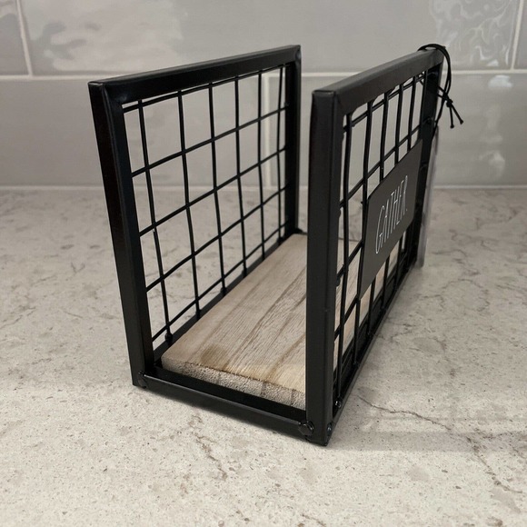 NEW Rae Dunn Black Metal GATHER Napkins Napkin Holder Wood Bottom - Picture 5 of 6